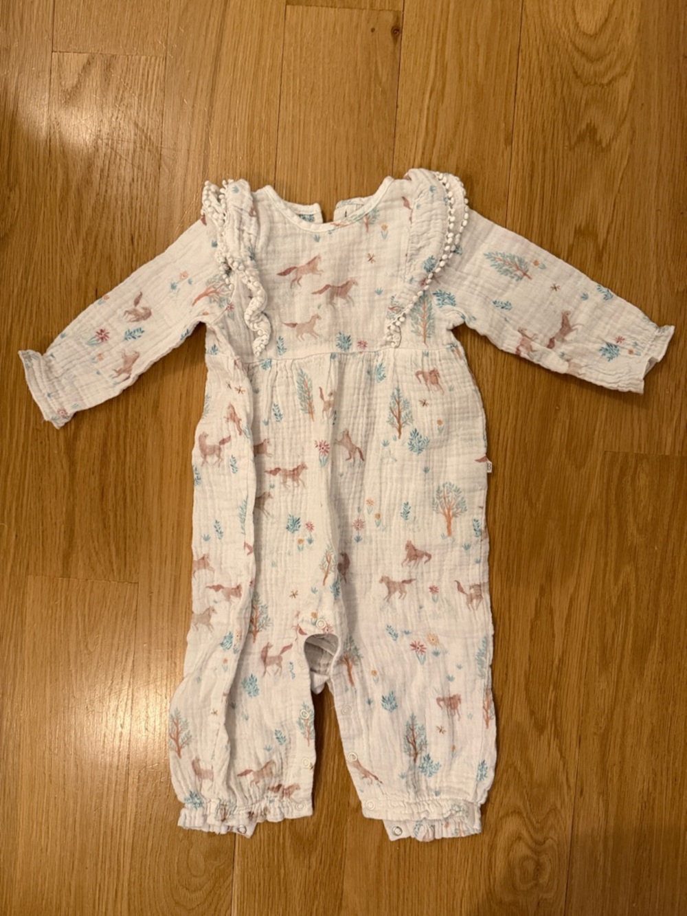 Girls' Cream Horse-Print One-Piece Romper
